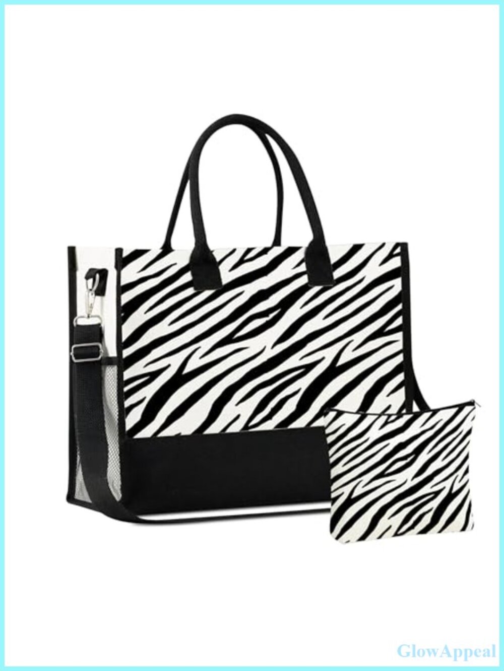 InnoBeta Zebra Print Canvas Tote Bag with Zipper and Shoulder Strap